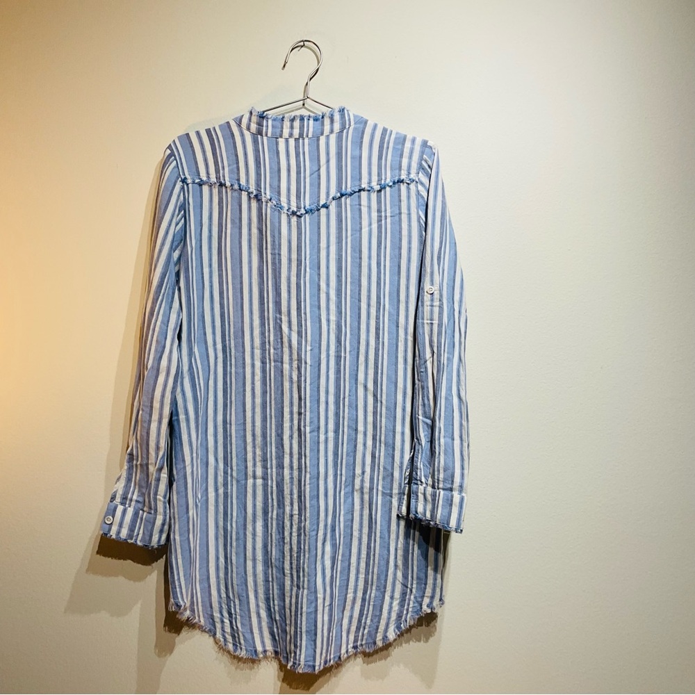 Cloth & Stone Blue Striped Tunic Top Dress Size S. Beach Oversized Shirt - Picture 7 of 8